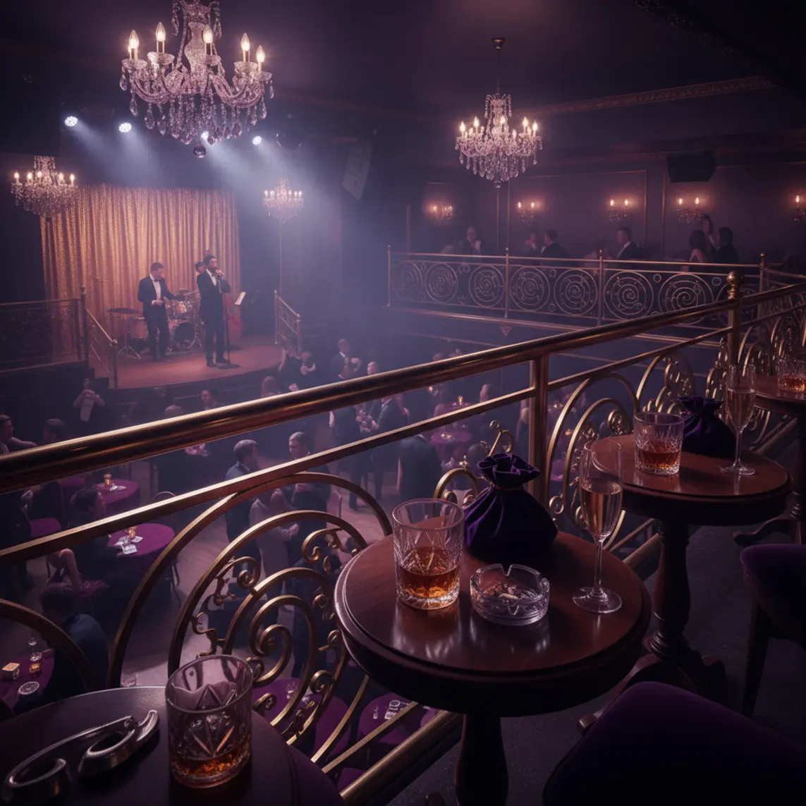 Looking down from the speakeasy VIP balcony